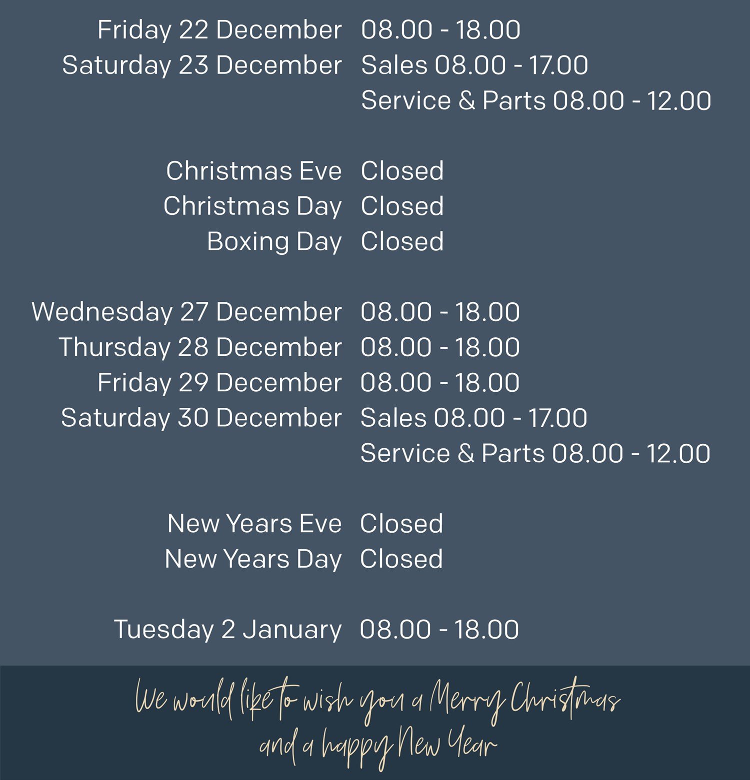 Festive Opening Times December 2023