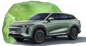 Green SUV car viewed at an angle with distinctive front grille.